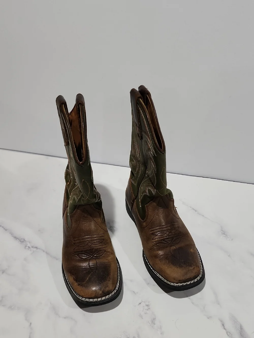 Rank 45  Western Cowboy Boots - Brown and Green